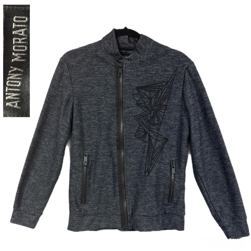 Antony Morato Grunge Charcoal Zip-Up Jacket Edgy Geometric Graphic Goth Mens M